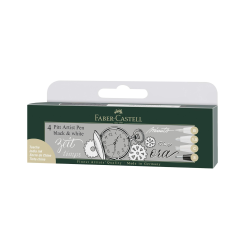 Pochette 4 feutres Pitt - Noir & blanc - Encre de chine - résistante à la lumière et à l'eau - 4 pointes différentes -  Faber-Ca