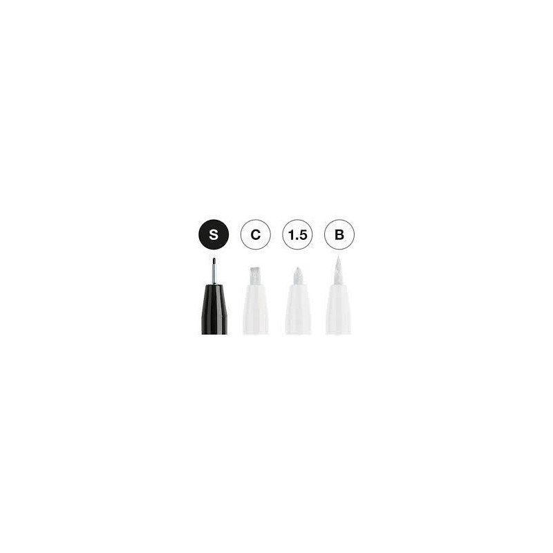Pochette 4 feutres Pitt - Noir & blanc - Pointe S : 0,3 mm - noir Pointe C (calligraphie) - blanc Pointe ogive : 1,5mm - blanc P