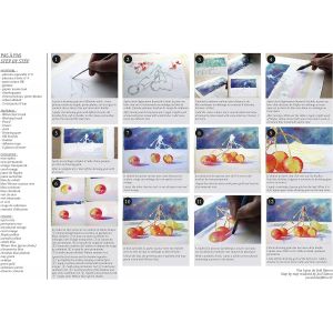 Bloc aquarelle prédessiné - Des conseils et pas-à-pas détaillés accompagnent les modèle - 12 feuilles papier grain fin Etival 30