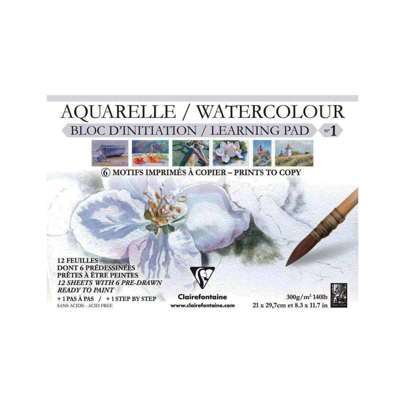 Bloc aquarelle prédessiné - 6 modèles - Papier Etival grain fin 300g - A4 paysage - N°1