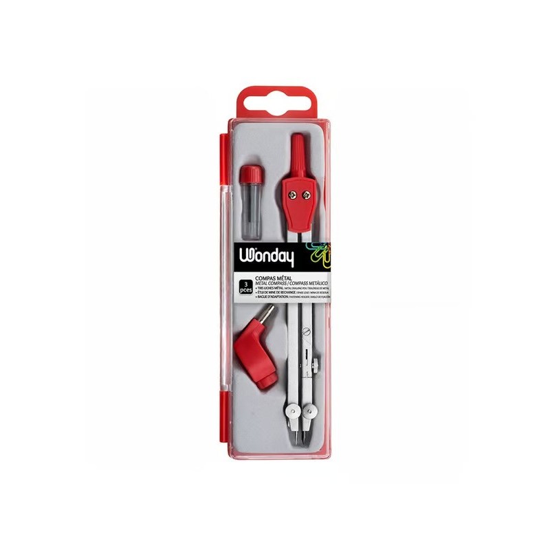 Compas 3 pièces - Métal - Grande précision - Mines 2mm - JPC