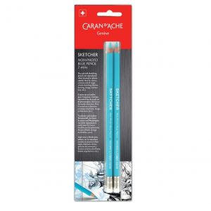 Set de 2 crayons Sketcher - Non-photo - Mine fine et tendre - Couleur bleue non reproduite lors de photocopies et scans - BD, cr