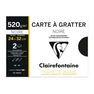 Pochette cartes à gratter - 520gr - Noire - Contrecollé sur carton - Dessin en négatif - Clairefontaine