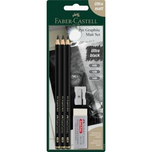 Set Pitt Graphite Matt (10B, 12B, 14B) + 1 Gomme + 1 Taille crayon