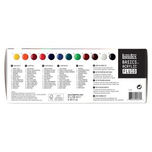 Set de 12 tubes d'acrylique Basics fluid - 12 couleurs satinées et éclatantes - 118ml - Liquitex