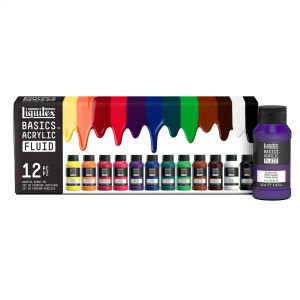 Set de 12 tubes d'acrylique Basics fluid - Couleurs satinées - Pigments extra-fins - Texture fluide -  Liquitex