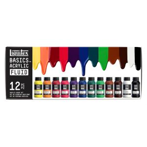 Set de 12 tubes d'acrylique Basics fluid - Finition permanente et résistante à l'eau - 118ml - Techniques mixtes - Liquitex