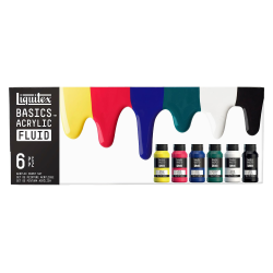 Set de 6 tubes d'acrylique Basics fluid - Tubes 118ml - Couleurs primaires satinées - Pigments extra-fins - Liquitex