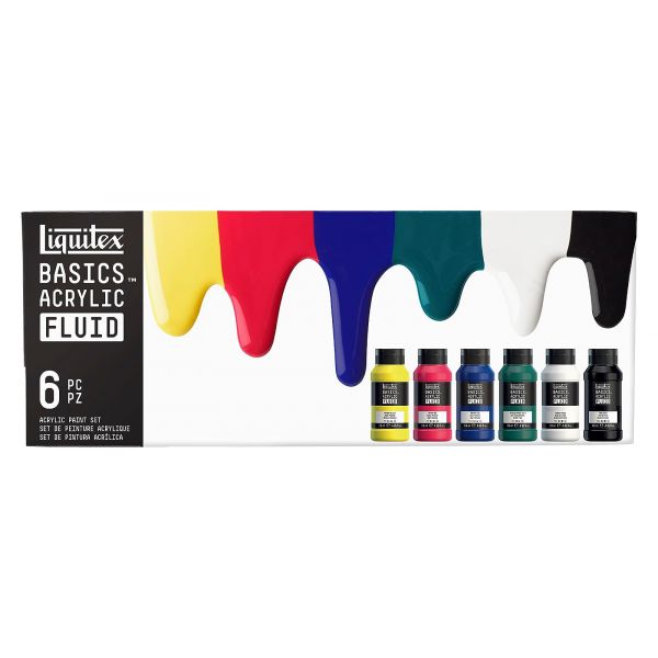 Set de 6 tubes d'acrylique Basics fluid - Tubes 118ml - Couleurs primaires satinées - Pigments extra-fins - Liquitex