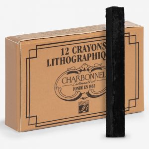 Boîte 12 crayons lithographique n°5 (tendre) - Tons noirs riches et fumés - Application sur pierre ou pour remplacer l'encre lit