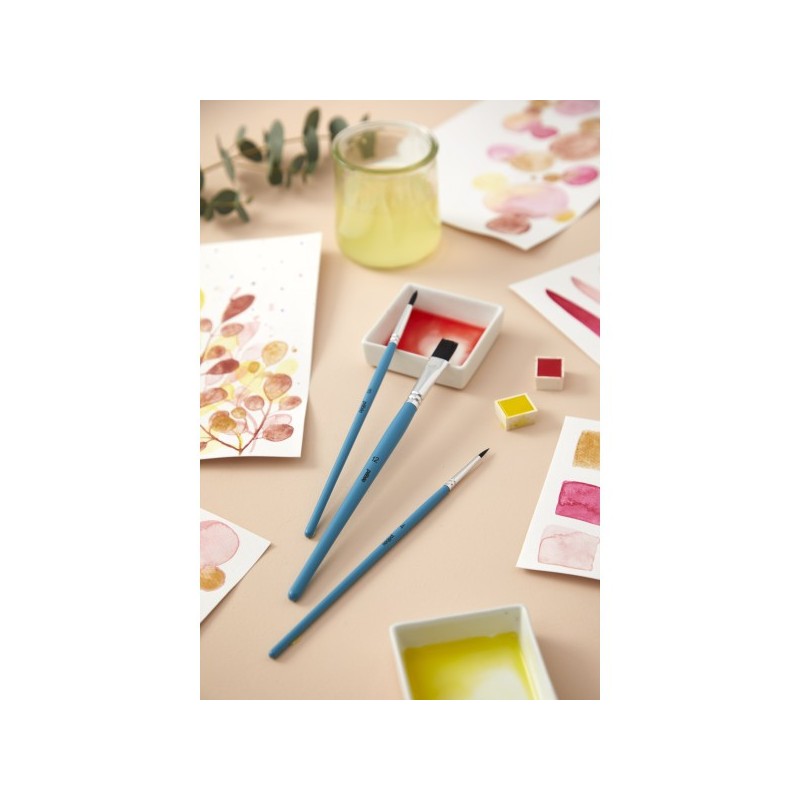 Set de 8 pinceaux Aquarelle synthétiques - Assortiment polyvalent - Formes rondes et plates -   Pébéo