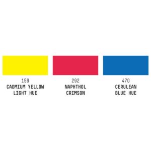 Pack de 3 encres Liquitex - Couleurs : Bleu de Céruleum imitation Naphtol Carmin ( Rouge) Jaune de cadmium clair imitation - 