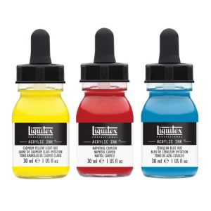 Pack de 3 encres Liquitex - Acrylique - Couleurs transparentes et opaques - 