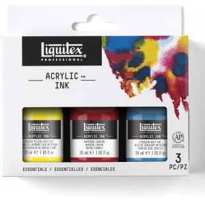 Pack de 3 encres acryliques Liquitex - Couleurs opaques - Forte concentration pigmentaire - Résistance à la lumière - Aquarelle 