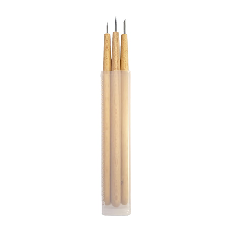 Set de 3 pointes sèches - Pointes en acier - Fine, moyenne et biseautée - Manche en bois naturel - Gravure et taille-douce - Abi