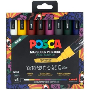 Pochette 8 Marqueurs POSCA PC5M - Encre à base d'eau -  Couleurs vives et intenses - Nouvelles couleurs