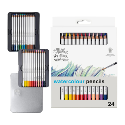 Boîte de 24 crayons de couleur aquarellables - Couleurs lumineuses et vibrantes - à base de cire - Winsor & Newton