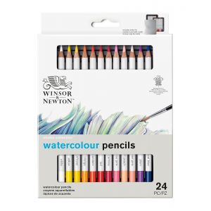 Boîte de 24 crayons de couleur aquarellables - Mine lisse et tendre  - Résistance aux chocs et à la lumière - Winsor & Newton