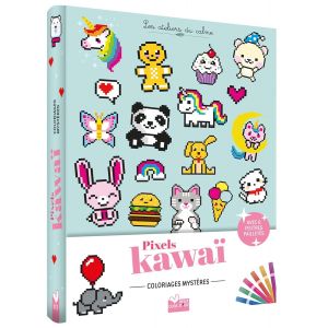 Pixels kawaï coloriages mystères - Pochette de 6 feutres pailletés inclus -  Livre
