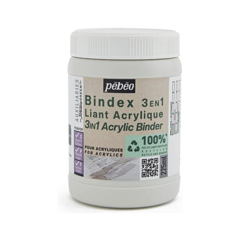 Liant acrylique Bindex - Studio Green - Pot 225ml - Fabriqué à partir de résine 100% recyclée - Pébéo
