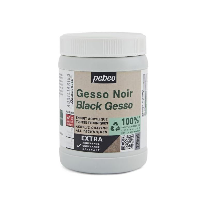 Gesso noir Studio Green - Pot 225ml - Extra adhérence et couvrance - Pébéo