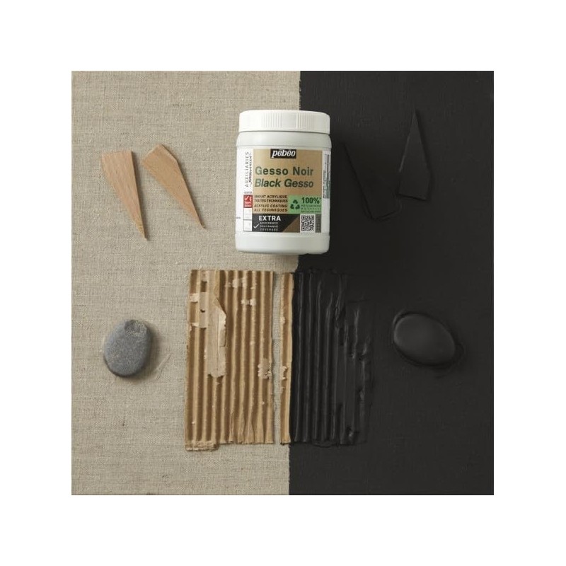 Gesso noir Studio Green - Pot et liant 100% recyclés - Enduit acrylique - Pébéo