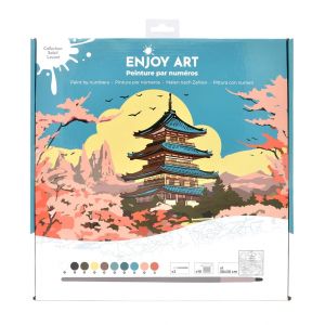 Peinture par numéros Soleil Levant - Pagode à Hanami - Enjoy Art