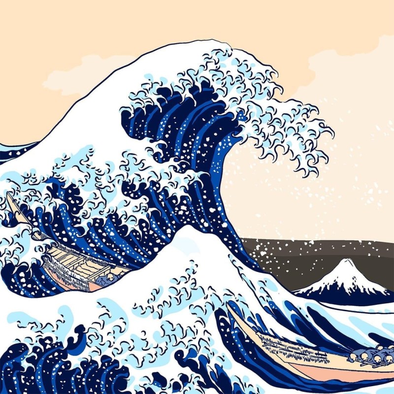Peinture par numéros Soleil Levant- La vague - Inspiration Grande Vague de Kanagawa, estampe de l'artiste Hokusai - Japon -  Enj