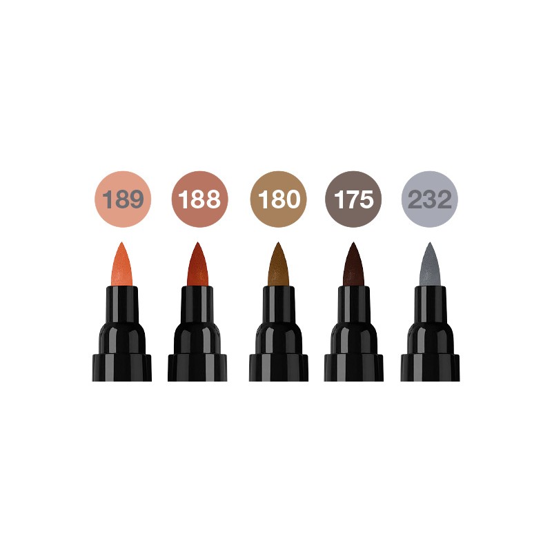 Set de 5 Pitt Artist Dual marker - Double-pointe - Portrait - Couleurs :  Cannelle - n°189 Sanguine - n°188 Terre d'ombre - n°18