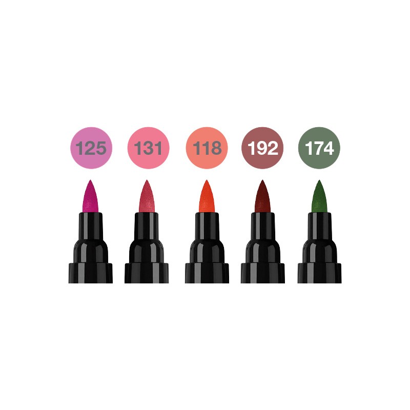 Set de 5 Pitt Artist Dual marker - Double-pointe - Fleurs - Couleurs : Pourpre rose moyen - n°125 Ton chair moyen - n°131 Rouge 