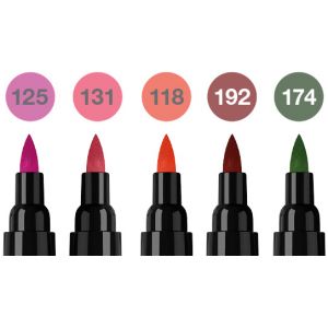 Set de 5 Pitt Artist Dual marker - Double-pointe - Fleurs - Couleurs : Pourpre rose moyen - n°125 Ton chair moyen - n°131 Rouge 