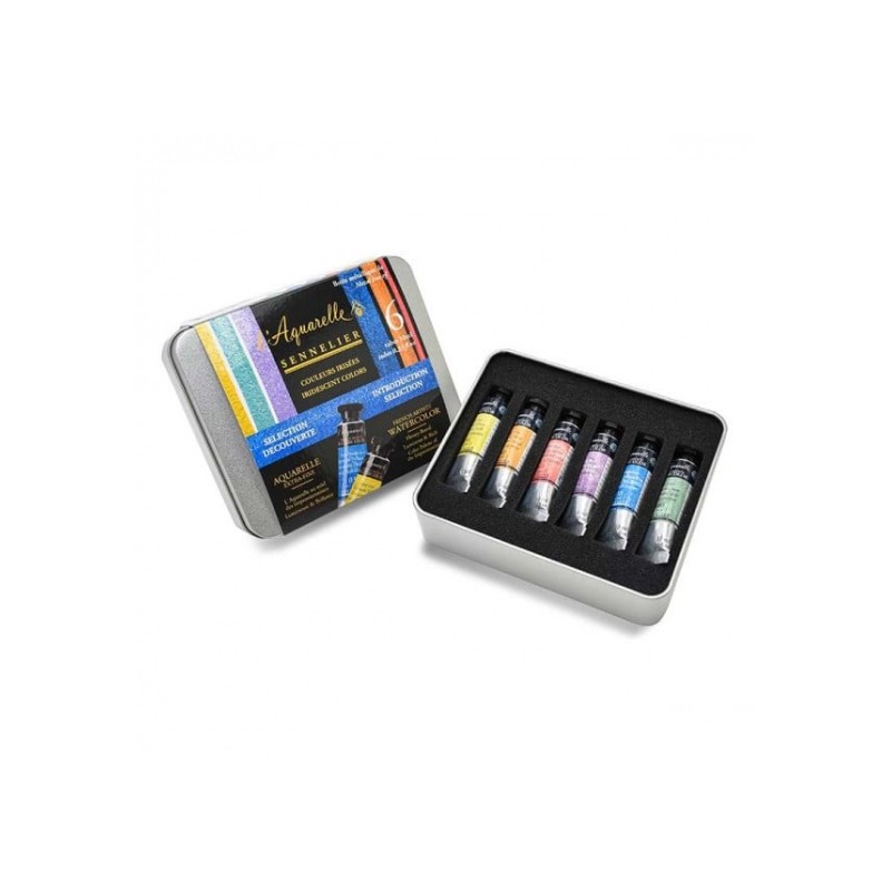 Boite métal aquarelle extra-fine - Couleurs irisées - 6 tubes 10ml - Sennelier