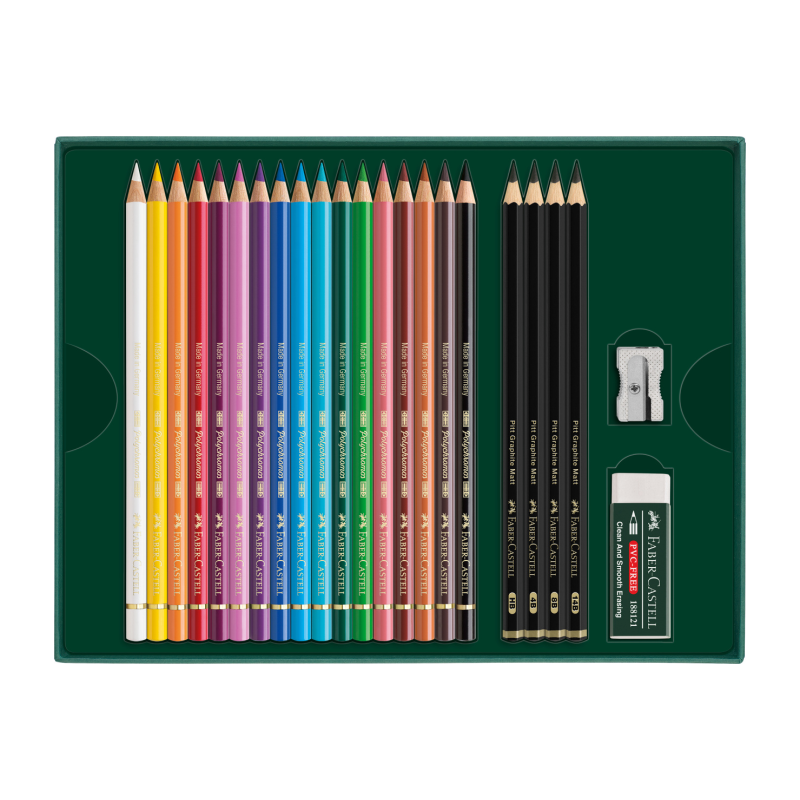 Set 17 crayons Polychromos + 4 graphites + accessoires - Assortiment complet pour dessin, croquis et illustration - Faber-Castel