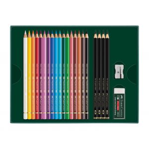 Set 17 crayons Polychromos + 4 graphites + accessoires - Assortiment complet pour dessin, croquis et illustration - Faber-Castel