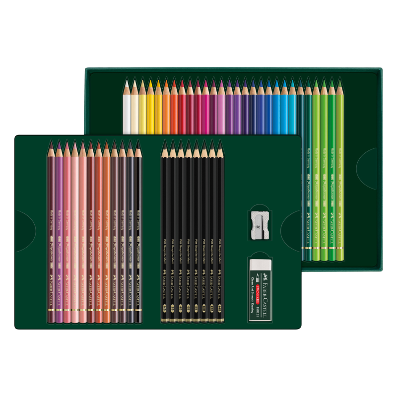 Coffret Polychromos & Pitt graphite Matt - 50 pièces - 40 crayons de couleurs Polychromos - 8 crayons graphites Pitt Graphite Ma
