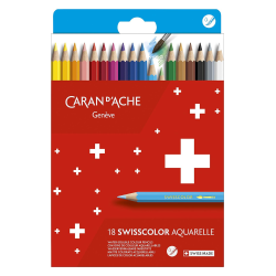 Set 18 crayons aquarellables Swisscolor - Idéal pour les technique d'hachures, aplats, dégradés et mélanges illimités - Caran d'