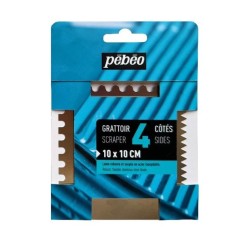 Grattoir 4 côtés - 10x10cm - Peigne à peindre - acier inoxydable - 3 côtés dentelés et 1 côté plat - Pébéo