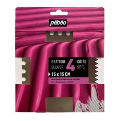 Grattoir 4 côtés - 15x15cm - Acier inoxydable - Peigne à peindre - 3 côtés dentelés et 1 côté plat - Pébéo