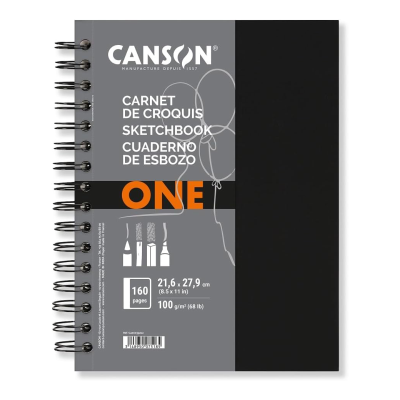 Art book One -Spiral -  21 x 29,7cm (A4) - Portrait - 80 feuilles - 100g/m2 - Dessin et écriture - Canson