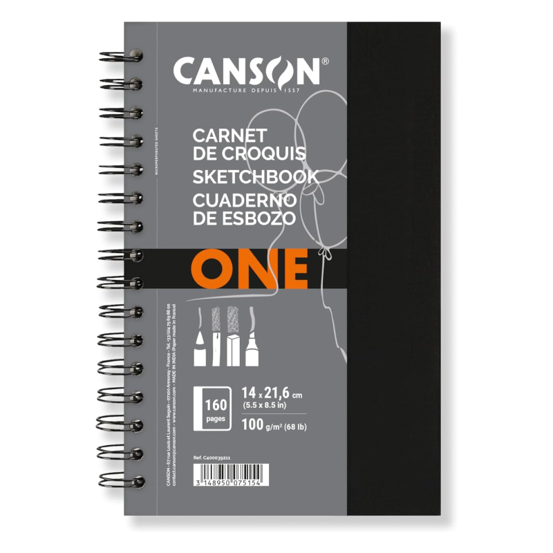 Art book One -Spiral - 14.8x21cm - (A5) - Portrait - Carnet de croquis - 80 feuilles blanches - Canson