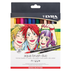 Set Aqua Brush Duo - 12 couleurs Manga - Double pointe : pointe pinceau souple et pointe moyenne -  Lyra