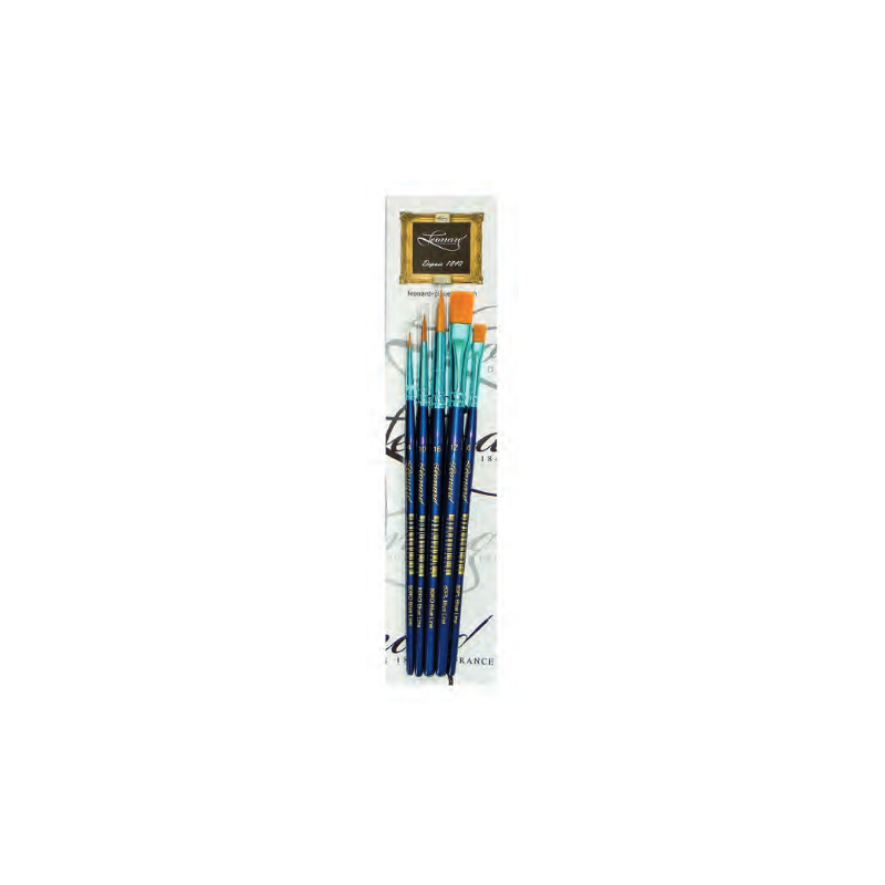 Set de 5 pinceaux Blue Line - série 80RO et 80PL - huile et acrylique - fibres synthétiques - Léonard