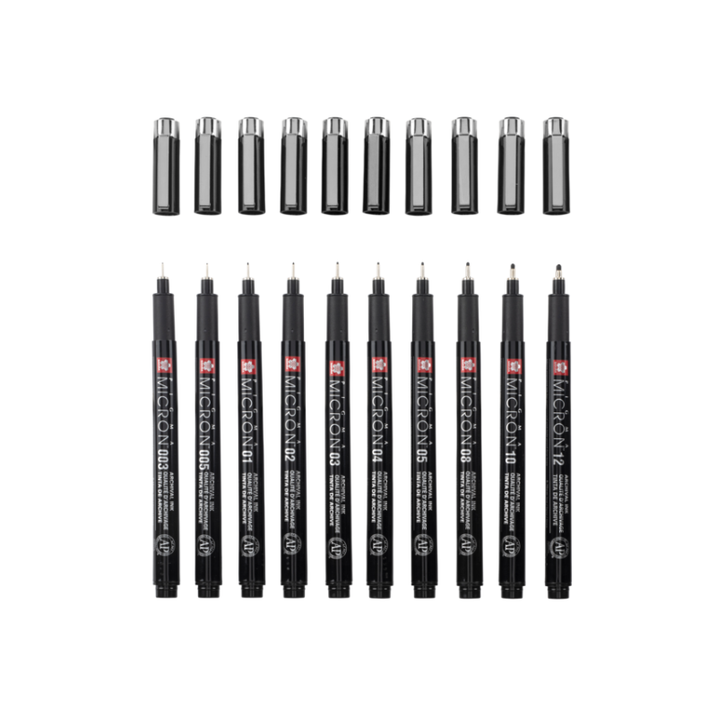Set de 10 fineliners Pigma micron Sakura avec étui feutrine