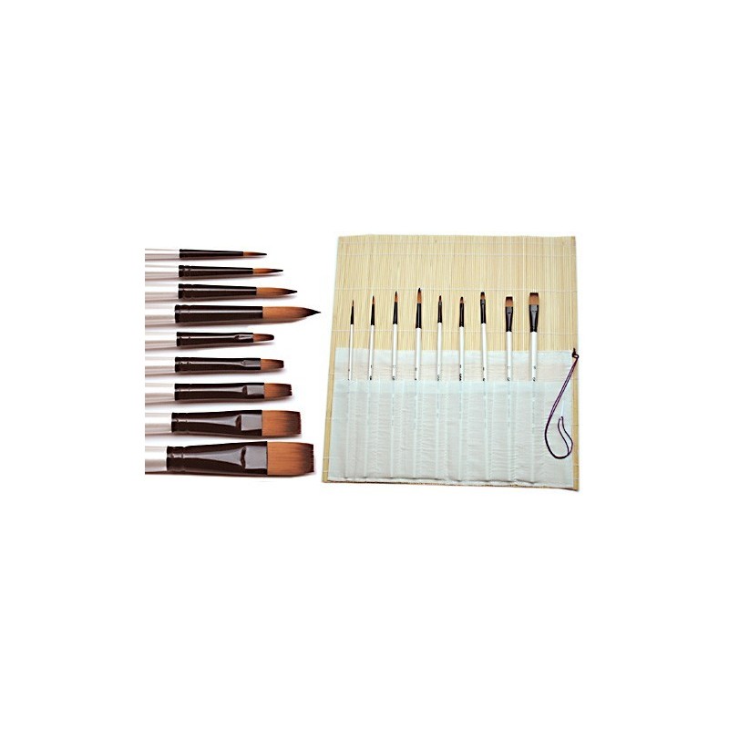 Lot De 12 Pinceaux Plats En Nylon – Tailles #1 à #12, Manche Bois – Pour Peinture Acrylique, Huile, Aquarelle