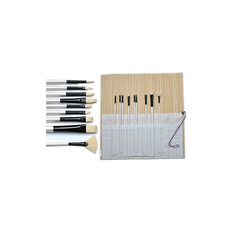 Kit Brosse Huile - Manche long – 9 brosses, pinceaux pour peinture à l'huile
