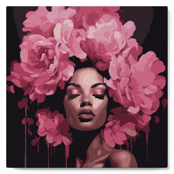 Peinture par numéros - Femme aux cheveux de pivoines - 20x20cm - Figured'Art