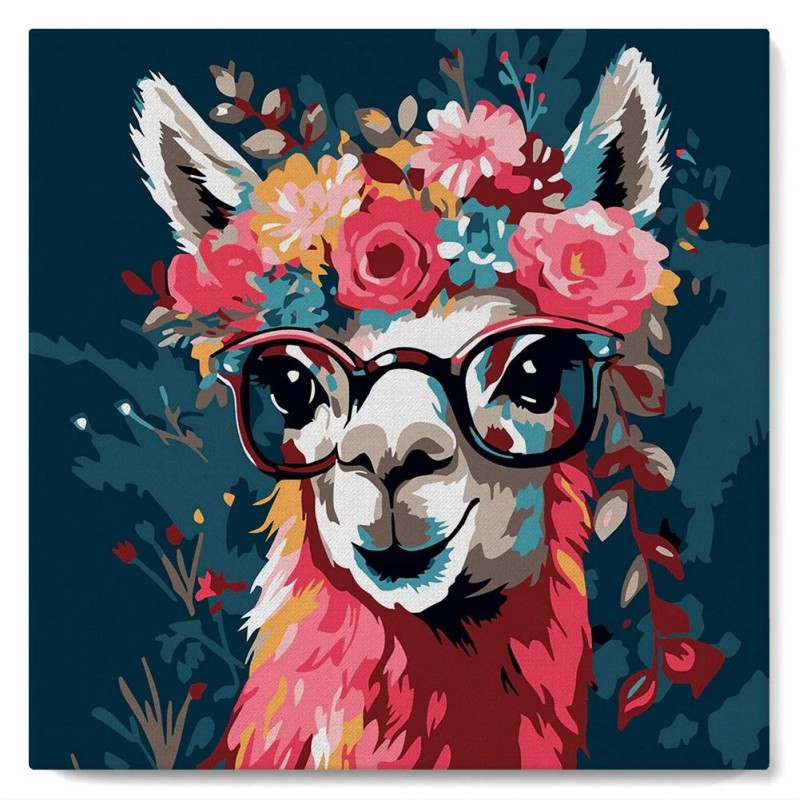 Peinture par numéros - Lama fantaisie et fleurs - 20x20cm - Figured'Art