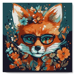 Peinture par numéros - Renard fantaisie et fleurs- 20x20cm - Figured'Art