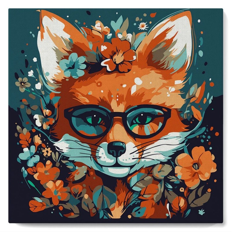 Peinture par numéros - Renard fantaisie et fleurs- 20x20cm - Figured'Art